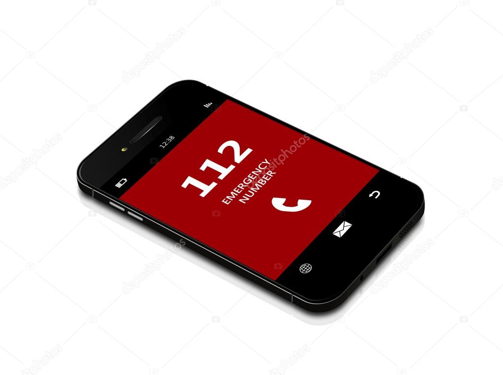 mobile phone with emergency number 112 isolated over white 