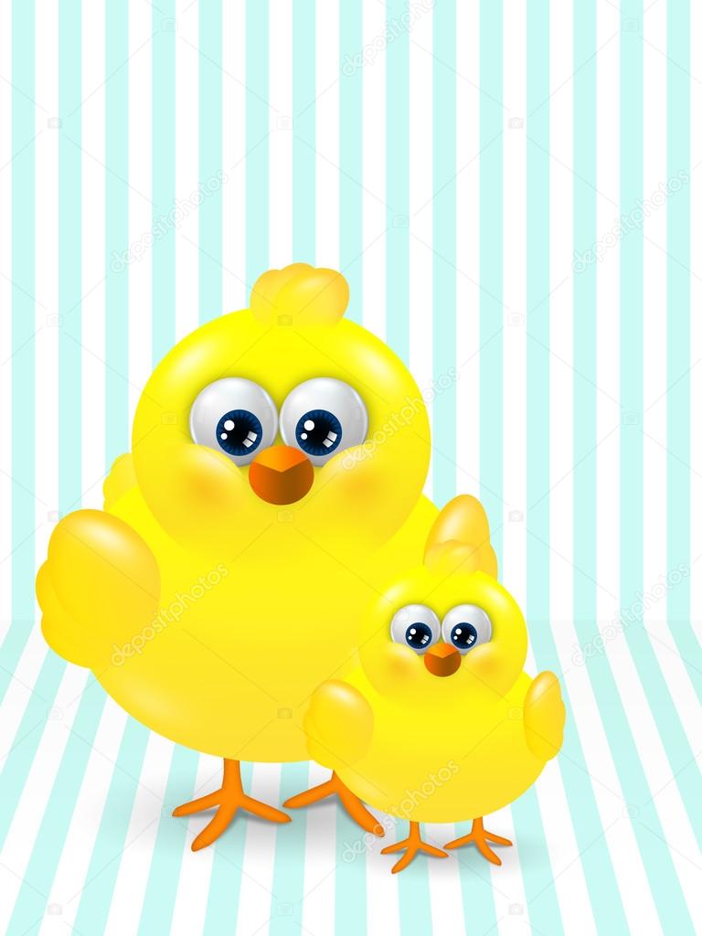 Dos pollitos de Pascua de pie sobre fondo despojado Ilustración de stock  #66910847 de ©ayo888, image size:768x1024