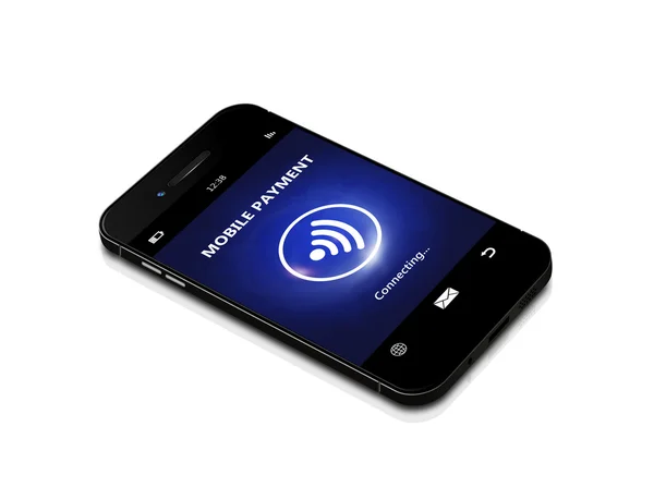 Teléfono móvil con pago sin contacto aislado sobre blanco backgr —  Fotos de Stock