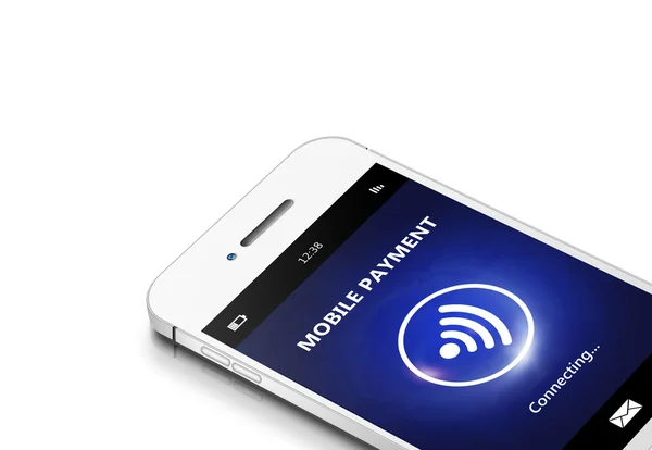 Telefono cellulare con pagamento mobile isolato su bianco — Foto Stock