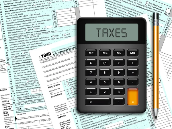 EUA declaração de imposto de renda individual formulário 1040 com calculadora e — Fotografia de Stock
