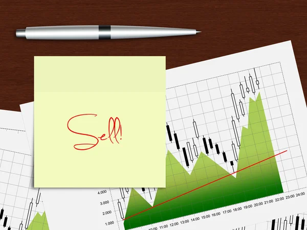 Candlestick chart with recommendation note lying on wooden desk — Stock Photo, Image