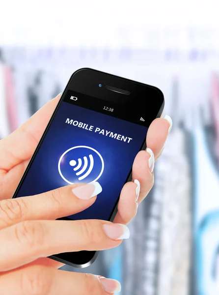 Telefono cellulare portatile con applicazione di pagamento mobile — Foto Stock