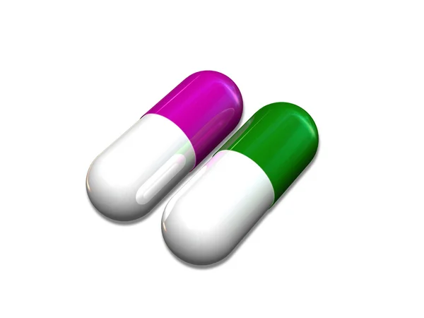 Δύο λαμπερά χάπια απομονωθεί σε λευκό — Φωτογραφία Αρχείου