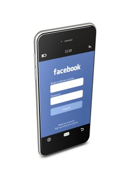 Polonya, Gdansk - 8 Ağustos 2015'in. Hareket eden telefon ile beyaz arka plan üzerinde izole facebook giriş sayfası