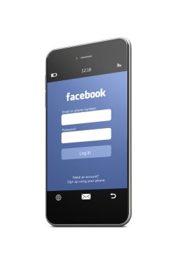 Polonya, Gdansk - 8 Ağustos 2015'in. Hareket eden telefon ile beyaz arka plan üzerinde izole facebook giriş sayfası
