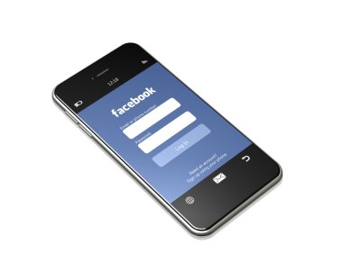Polonya, Gdansk - 8 Ağustos 2015'in. Hareket eden telefon ile beyaz arka plan üzerinde izole facebook giriş sayfası