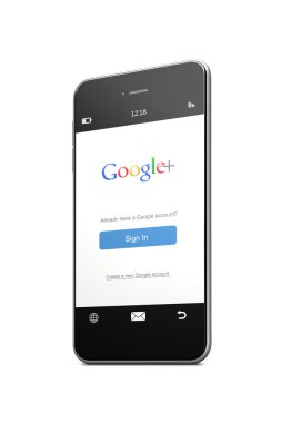 Polonya, Gdansk - 8 Ağustos 2015'in. Hareket eden telefon ile beyaz arka plan üzerinde izole google plus giriş sayfası
