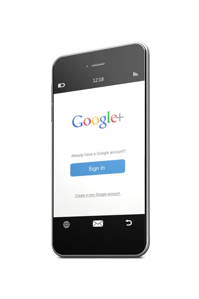 Polonia, Danzica - 8 agosto 2015. Cellulare con google plus pagina di login isolato su sfondo bianco — Foto Stock