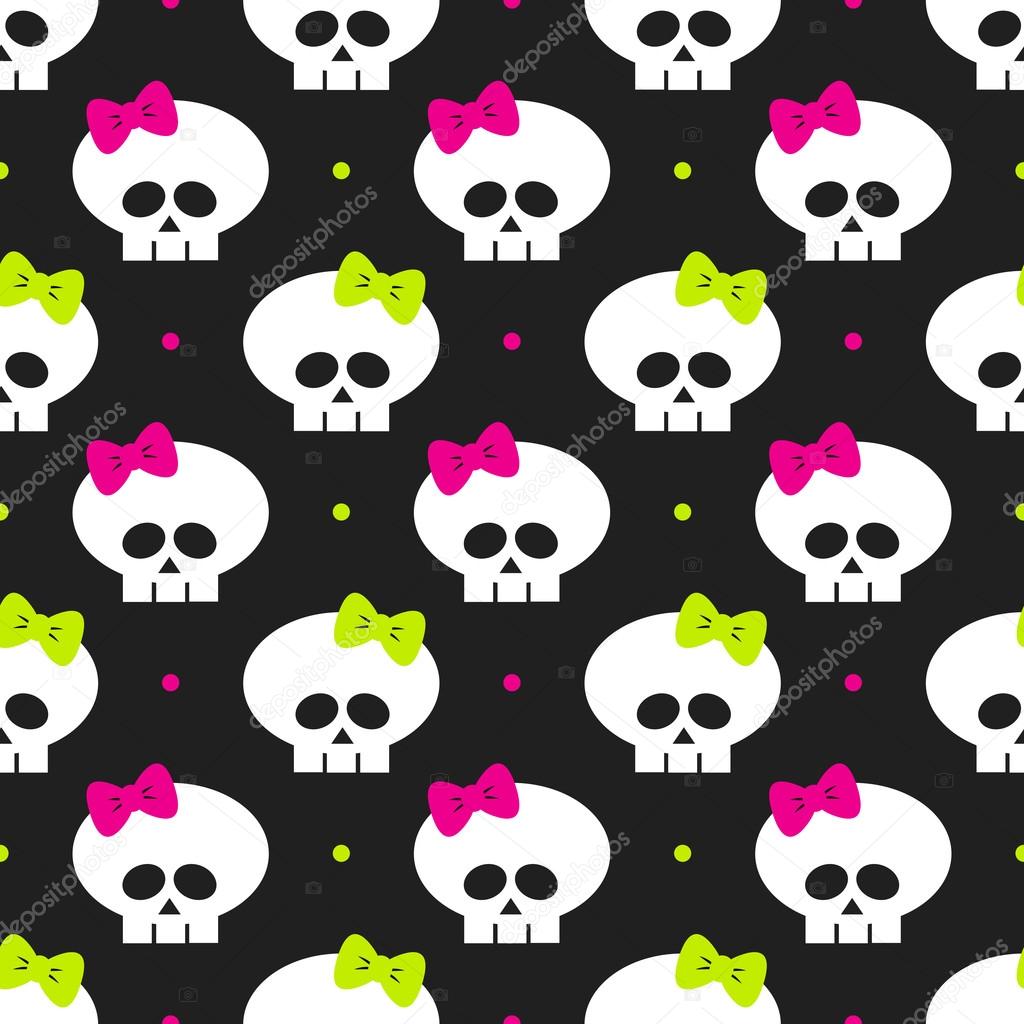 seamless pattern with funny halloween skulls over black