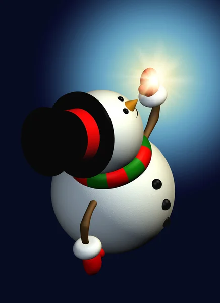 Snowman holding christmas star in the night — Stock Photo, Image