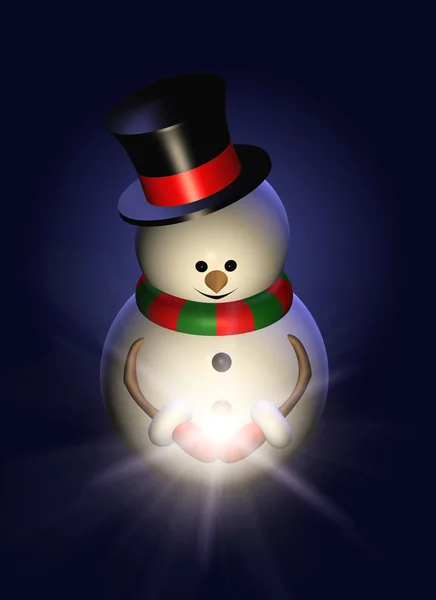 Χιονάνθρωπος κρατώντας το χριστουγεννιάτικο αστέρι στη νύχτα — Φωτογραφία Αρχείου