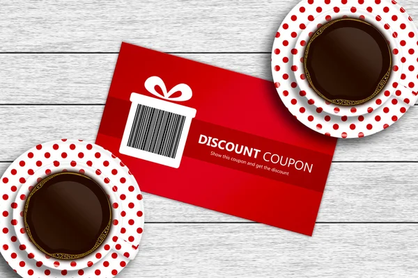 Discount coupon with two cups of coffee — Stock Photo, Image