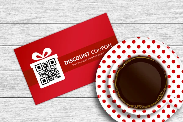 Discount coupon with cup of coffee — Stock Photo, Image