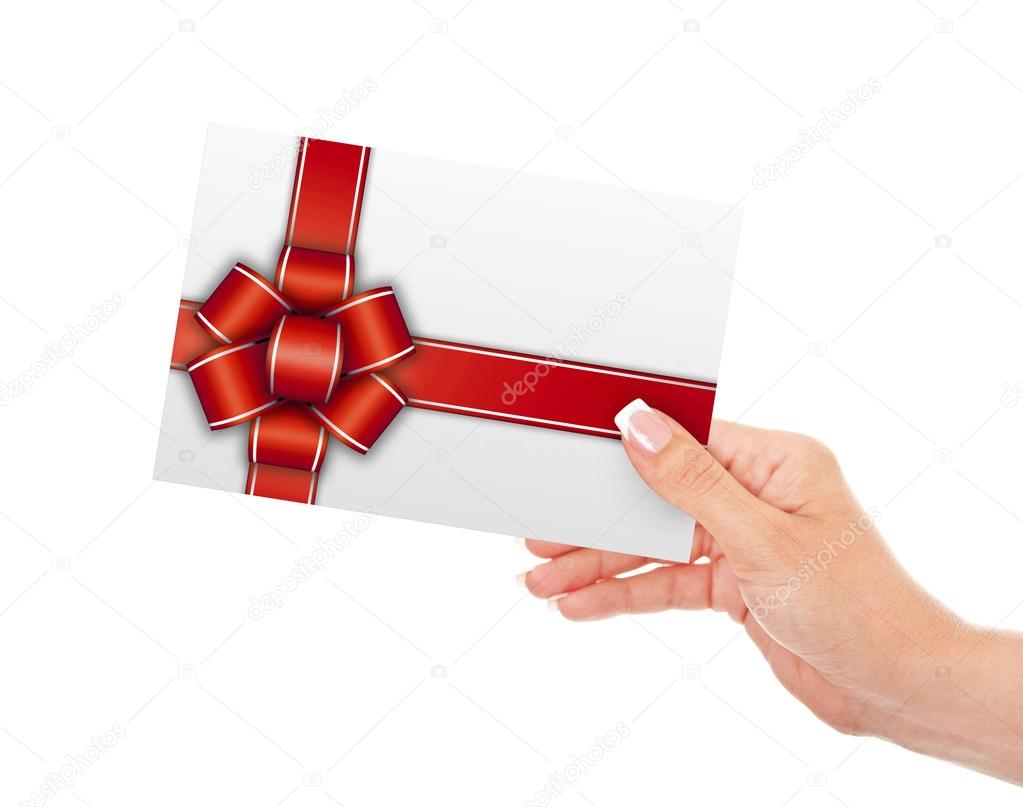 gift card holded by hand isolated over white