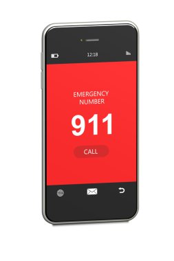 cep telefonu acil numara 911 ile beyaz izole
