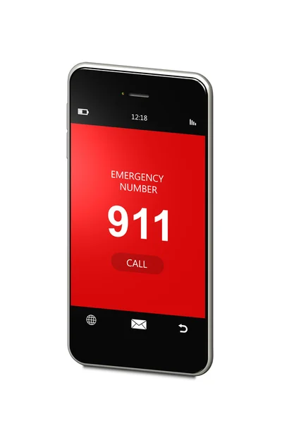 Teléfono móvil con número de emergencia 911 aislado sobre blanco — Foto de Stock