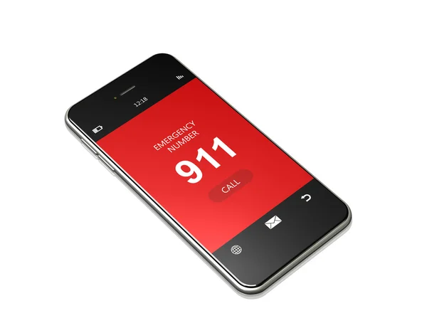 Мобильный телефон с номером 911, лежащий на белом — стоковое фото