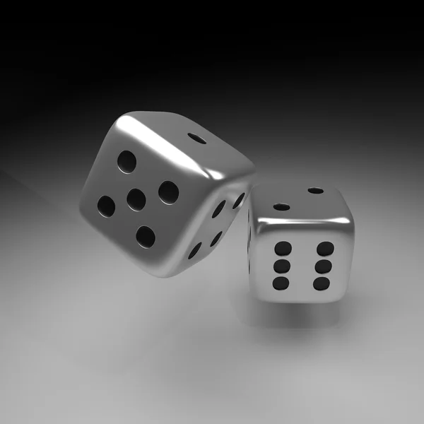 Two silver dice over dark — Stock Photo, Image