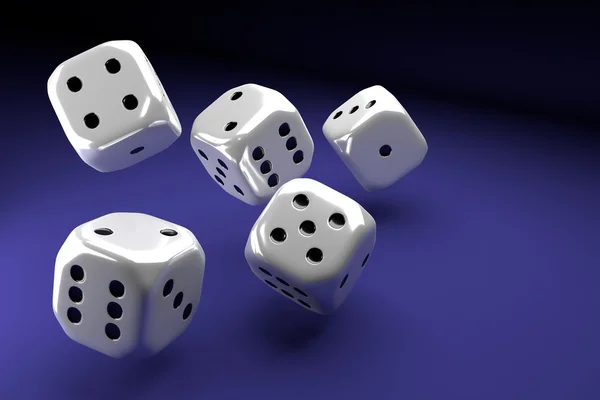 White dice set on violet background — Stock Photo, Image