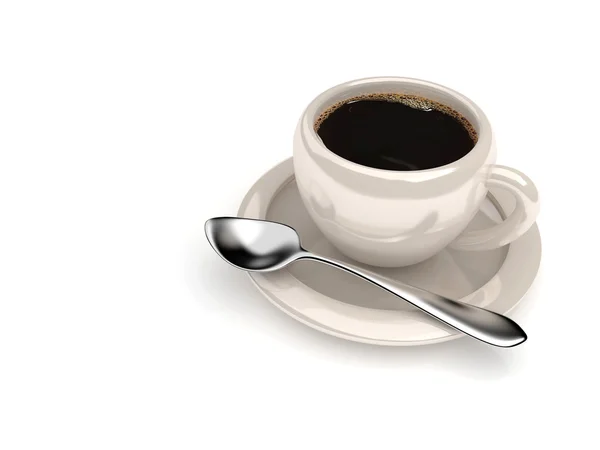 Чашка кави з ложкою ізольована над білим — стокове фото