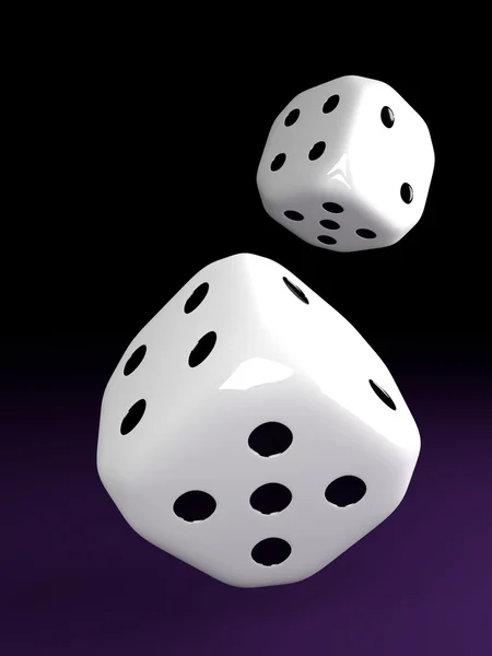 Two dice rolling over violet table — Stock Photo, Image