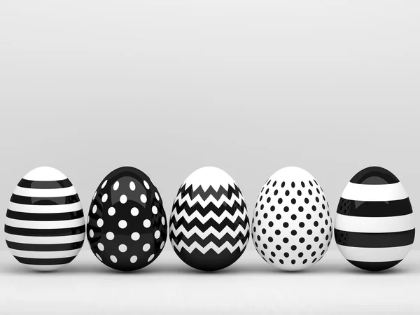 3d uova di Pasqua eleganti, in bianco e nero — Foto Stock