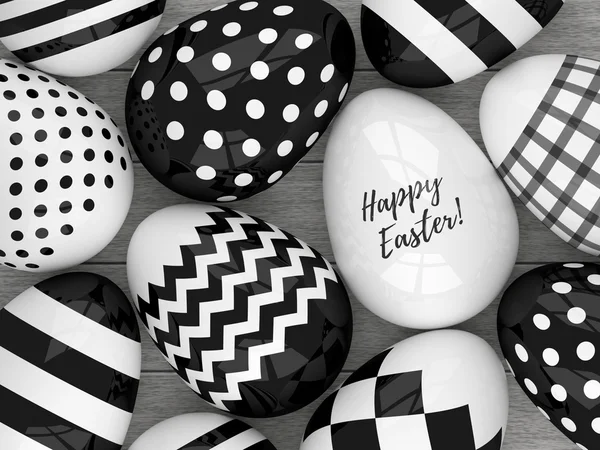 3d eleganti uova di Pasqua con motivi in bianco e nero — Foto Stock