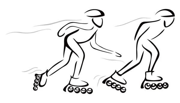 Drawing People Riding Roller Skates — Stock Vector