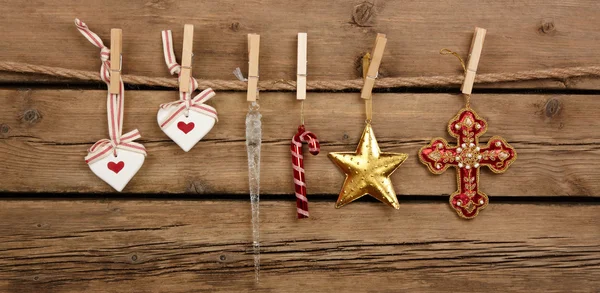 Christmas decoration over wooden background — Stock Photo, Image