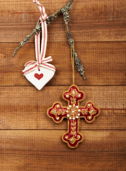 Christmas decoration over wooden background — Stock Photo, Image