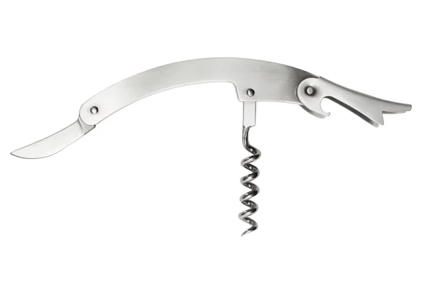 Waiter's corkscrew op wit — Stockfoto