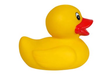 Sarı plastik ördek beyaz arkaplanda izole