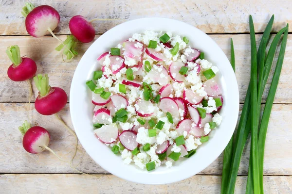 Queijo cottage com rabanete e cebolinha — Fotografia de Stock