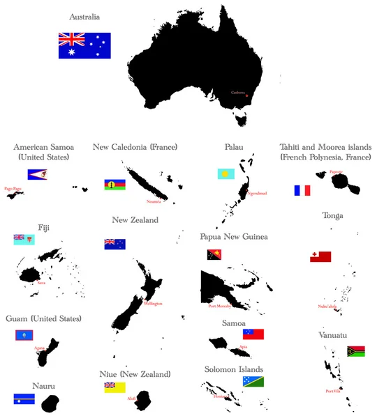 Países da Oceania e Austrália — Vetor de Stock