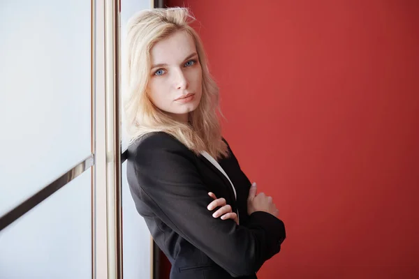 Young Adult Business Woman Standing Next Window — Fotografia de Stock