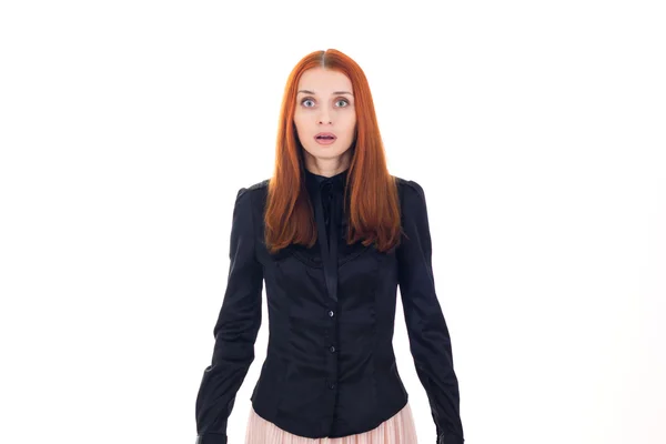 Beautiful red-haired woman frightened — Stock Photo, Image