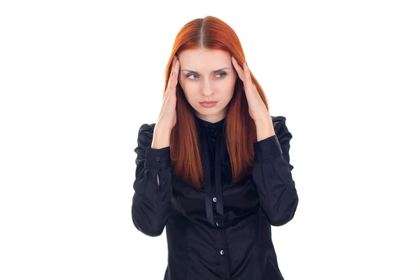 Redhead woman with a headache — Stock Photo, Image