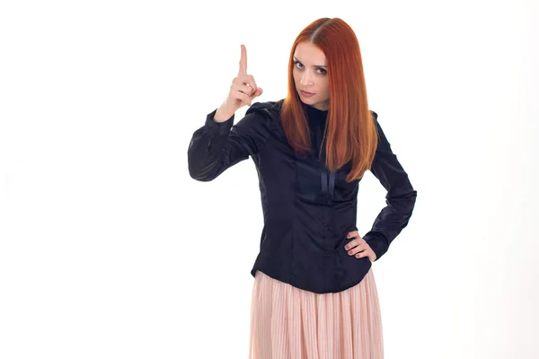 Attractive redhead beautiful woman threatening finger — Stock Photo, Image