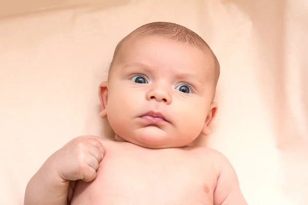 Engraçado bebê sério 2 meses. Fechar . — Fotografia de Stock