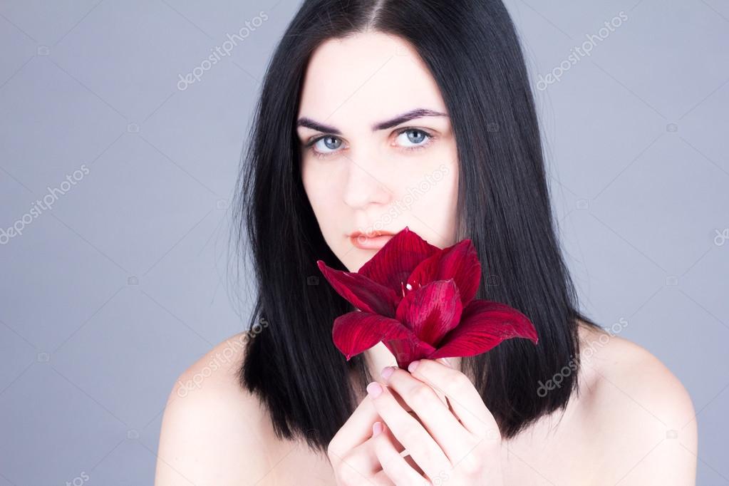 White Girl With Black Hair And Blue Eyes Beautiful Young Woman