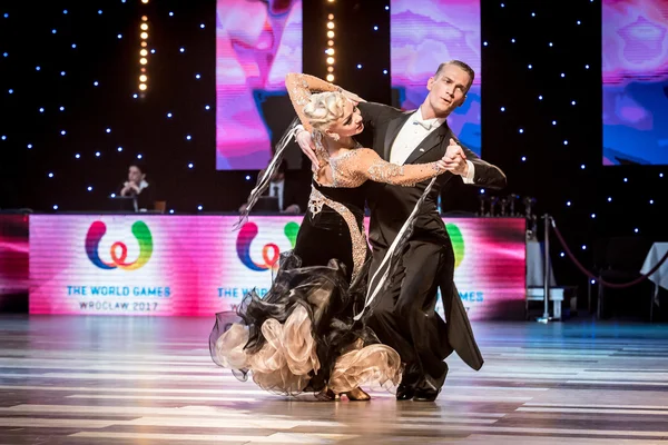 Wroclaw, Poland - May 14, 2016: An unidentified dance couple in dance pose during World Dance Sport Federation European Championship Standard Dance, on May 14 in Wroclaw, Poland