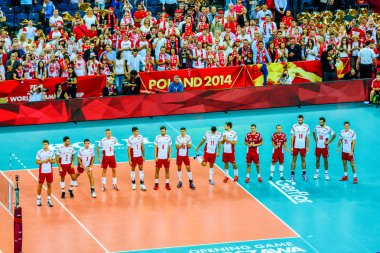Varşova, Polonya - Ağustos 30: Voleybol Erkekler Dünya Şampiyonası açılış oyun Polonya-Sırbistan, Varşova, 30 Ağustos 2014