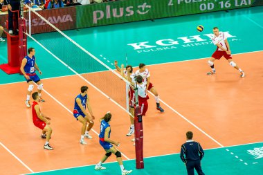Varşova, Polonya - Ağustos 30: Voleybol Erkekler Dünya Şampiyonası açılış oyun Polonya-Sırbistan, Varşova, 30 Ağustos 2014