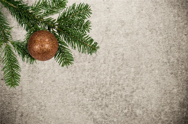 Зелена гілка з різдвяним м'ячем на полотні — стокове фото
