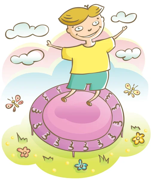 Boy and trampoline — Stock Vector