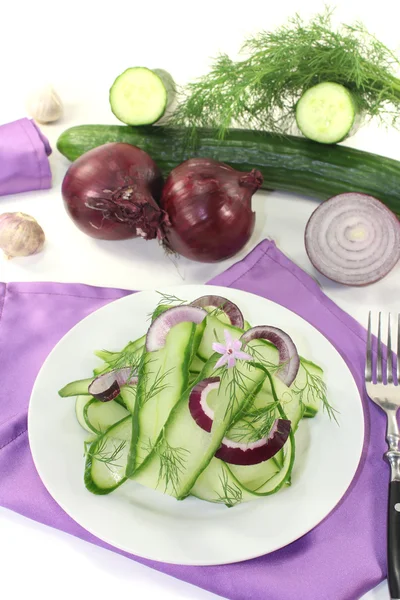 Ensalada de pepino con cebolla y flor de ajo —  Fotos de Stock