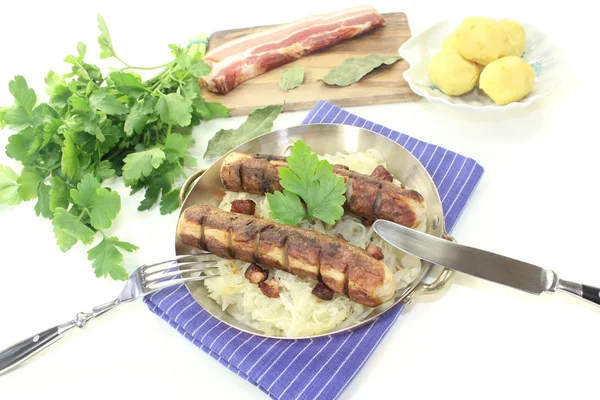 Brawurst with Sauerkraut and parsley — Stock Photo, Image