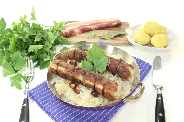 Brawurst with Sauerkraut and potatoes — Stock Photo, Image