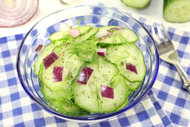 Kırmızı soğan ve dereotu salatalık salatası